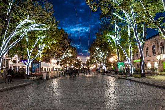 Night lighting street of Odessa