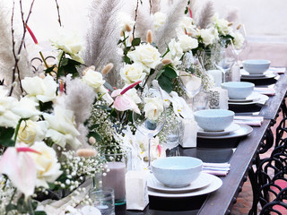 Amazing wedding decorations - table decoration -  with flowers: roses, orchids