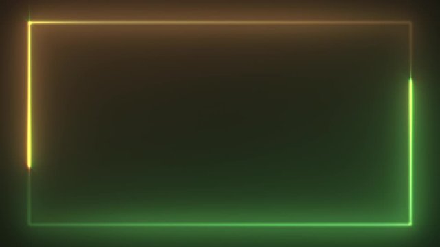 A rectangular frame made of two moving neon lights, their color changing with time. A popular abstract background overlay, a seamless vaporwave animation.