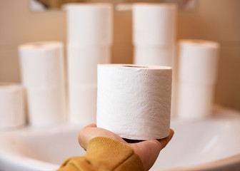  People are supplying home quarantine toilet paper for coronavirus. covid-19 pandemic