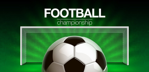 football modern sports poster cup design banner with 3d realistic shiny ball. football tournament Illustration banner logo realistic soccer ball. posters design flyer set soccer championship template