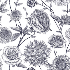 Gartenblumen Pfingstrosen. Schwarz-Weiß-Vektor-Illustration. © marinavorona