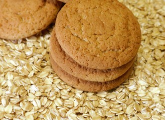 Oatmeal cookies are round or oval shaped pastry with oatmeal or flour in the composition.