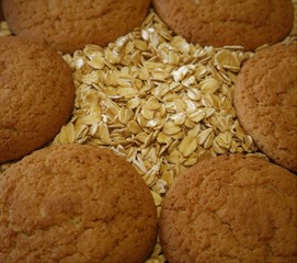 Oatmeal cookies are round or oval shaped pastry with oatmeal or flour in the composition.