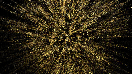 3d render of golden particles. Luxury background. Festive explosion.