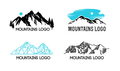 Mountains lodo. Emblem with stylized mountain landscape for design.