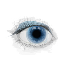 Blue vector eye with watercolor imitation stains. Realistic eye iris. Illustration for cosmetology, ophthalmology clinic, extensions eyelashes. Vector, EPS 10