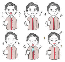 うがいをする女性(漫符付き)