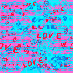 Vector Seamless pattern with the inscription love. The template can be used for wrapping paper, for printing on fabric, on walls, for designing a website background.