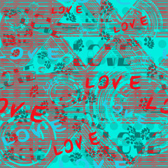 Vector Seamless pattern with the inscription love. The template can be used for wrapping paper, for printing on fabric, on walls, for designing a website background.