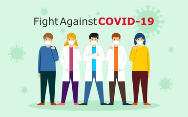 People and Doctor wearing Face Mask Fight Against Covid-19, Coronavirus Disease, Health Care and Safety, vector illustration