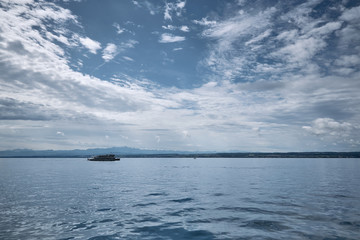 Lake Constance on a sunny day with blue sky in Lindau, Germany