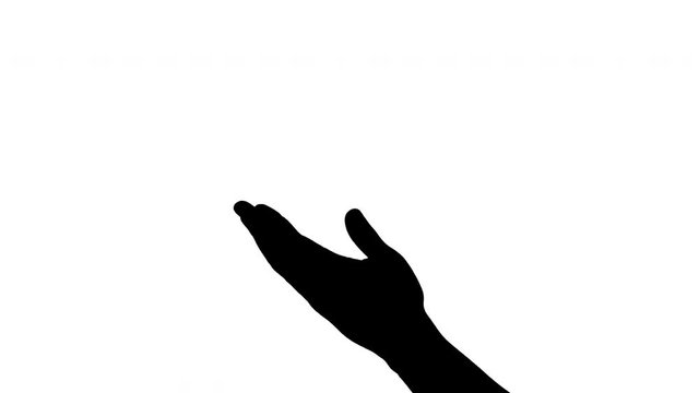 Silhouette of inviting or calling hand sign. Body language. Black and white