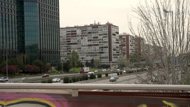 Urban highway traffic in Madrid, Spain