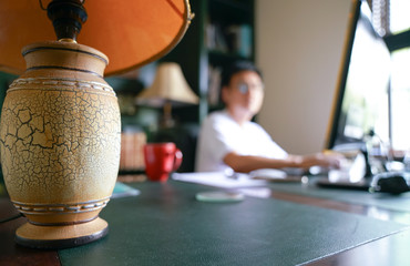 Man working from home, on his computer