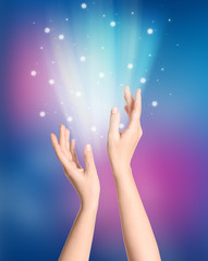 Woman and healing energy, closeup view