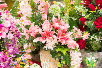 Bouquet flowers decor in wedding ceremony close up. 