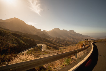 Horizontal landscape of roads and mountains, Gran Canaria, Spain