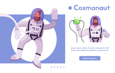 Astronaut character exploring outer space. Cartoon vector illustration