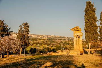 Ruins of Temple of Castor and Pollux with Agrigento, Sicily, Italy