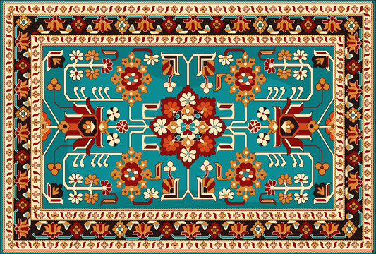 Illustrated Persian Carpet Original Design, Tribal Texture. 