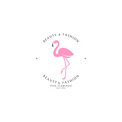 Pink flamingo. Logo template. Isolated flamingo on white background  - obrazy, fototapety, plakaty