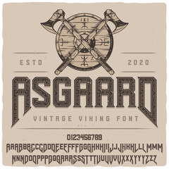 Fototapeta Vintage label font named Asgaard. Strong typeface with capital and small letters and numbers for any your design like posters, t-shirts, logo, labels etc. obraz