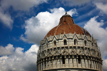 Pisa (PI), Italy - June 10, 2017: The " Piazza dei Miracoli " and Baptistery, Pisa, Tuscany, Italy, Europe