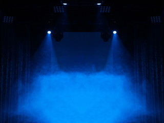scene, stage light with colored spotlights and smoke