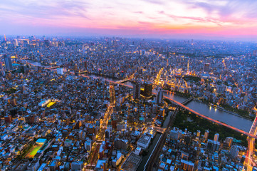 Fototapeta na wymiar aerial view tokyo city background 