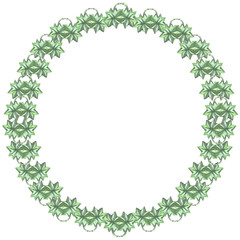 Fototapeta premium watercolor round frame green leaves illustration