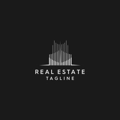 Real estate building with line art Logo