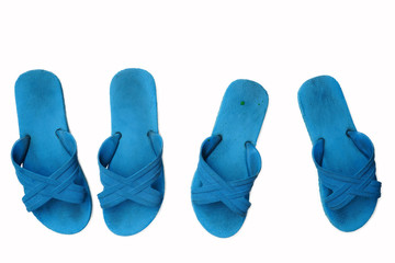 Blue slipper in bathroom is slippery and isolated in black and white background.