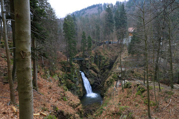 Wilczki waterfall in the Sudety mountains, Poland