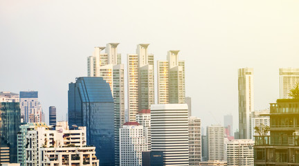 Fototapeta na wymiar The group of sky buildings such as condominium offices landscape in Bangkok , Thailand.