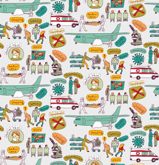 Epidemic pandemic virus scene people seamless pattern