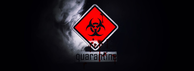 Quarantine. Quarantine warning sign on a glass door in a hospital isolator. Isolation of patients...