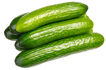 Group of six bright green cucumbers