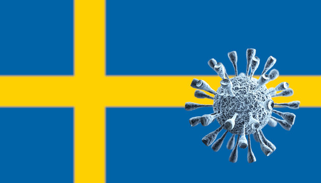 Coronavirus Covid-19 concept and Sweden Flag. Dangerous asian corona virus. 3D rendering. 