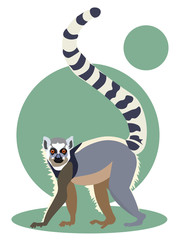 Animal lemur isolated on a green background. Flat style. Cartoon raster
