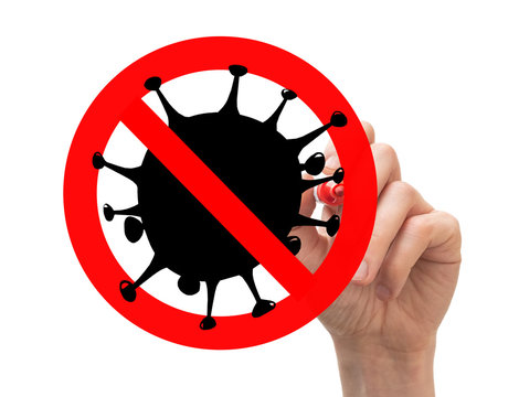 Illustration with virus in red stop sign - Powered by Adobe