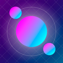 Neon pink blue gradient sphere on dark background with laser grid. Vector, EPS 10
