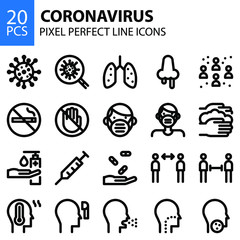 coronavirus line icons bundle pixel perfect