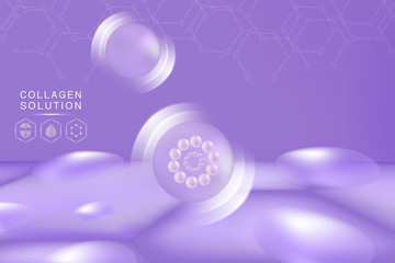 Hyaluronic acid skin solutions ad, purple collagen serum drop with cosmetic advertising background ready to use, illustration vector.	