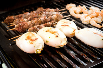 Shrimps, Souvlaki, Kalamari grillen © Michael