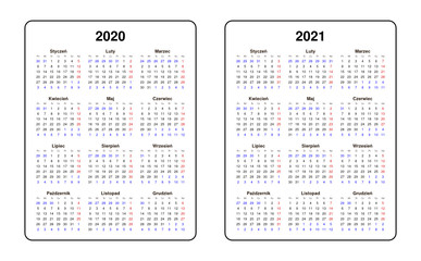 kalendarz na lata 2020, 2021