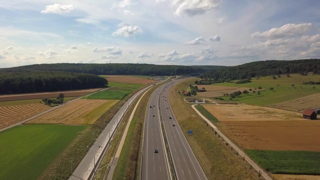 Aerial view of Highway A8 on the swabian alp between Ulm and Merklingen with construction works of the Stuttgart21 railway project