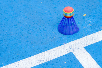 colorful plastic Badminton in the training ground view
