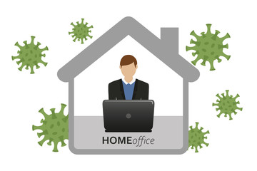 man in home office quarantine virus info graphic vector illustration EPS10