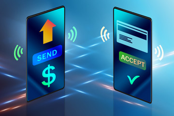 Concept of mobile wallet transfers - 3d rendering